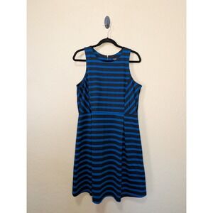 Apt. 9 Blue Black Striped Sleeveless Fit and Flare Scuba Dress Size 16